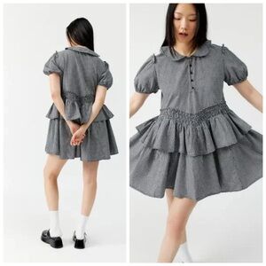 Urban Outfitters Mini Dress Claire Black Gingham Ruffe Babydoll Tiered size S